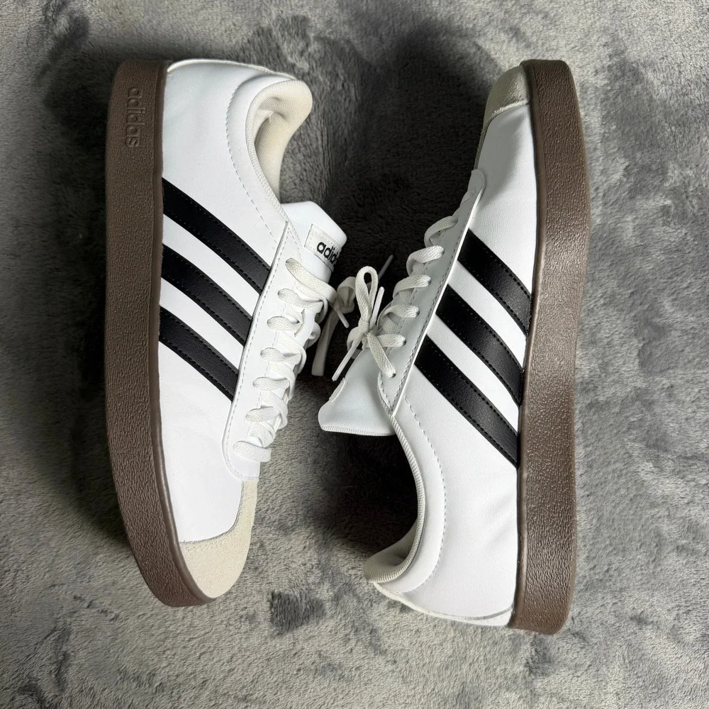 Adidas VL Court 3.0 Mens SZ 10 White Black Gum Sole Leather Sneakers NWOB